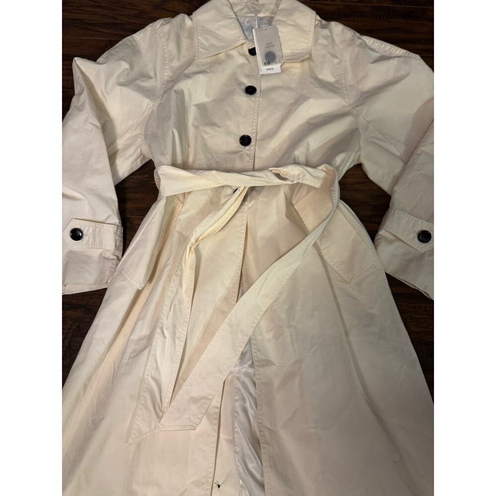 MNG Mango Trench Belted coat Womens Ivory Double Breasted Classic Sz:L - Picture 2 of 9